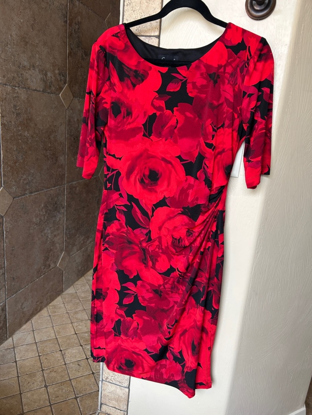 connected apparel Red and Black Floral Midi Dress
